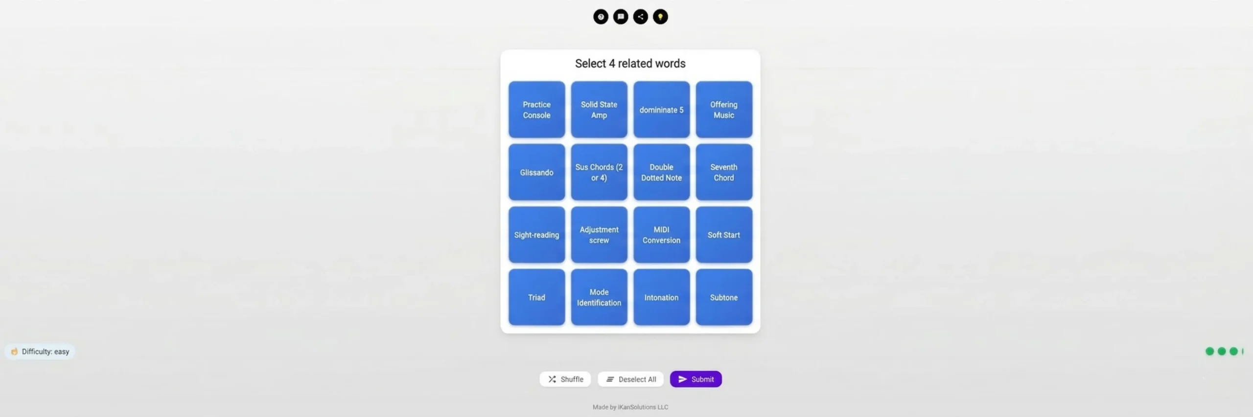 Music theory vocabulary quiz interface with word matching.