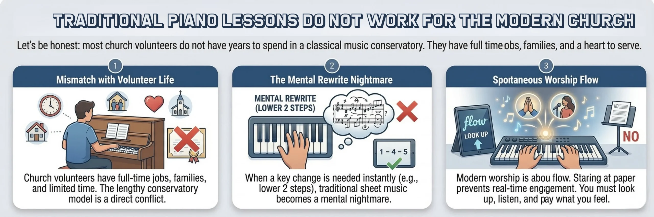 Traditional piano lessons do not work for the modern church