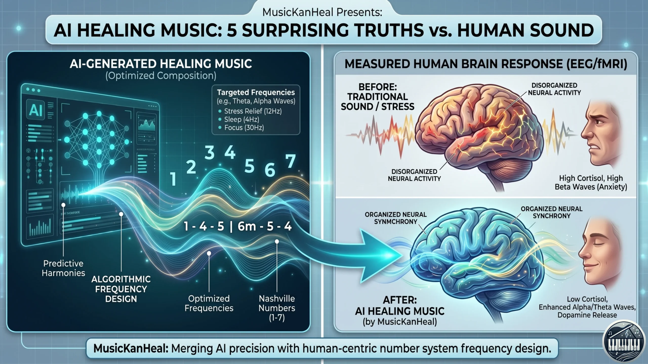 AI healing music and human brain response comparison