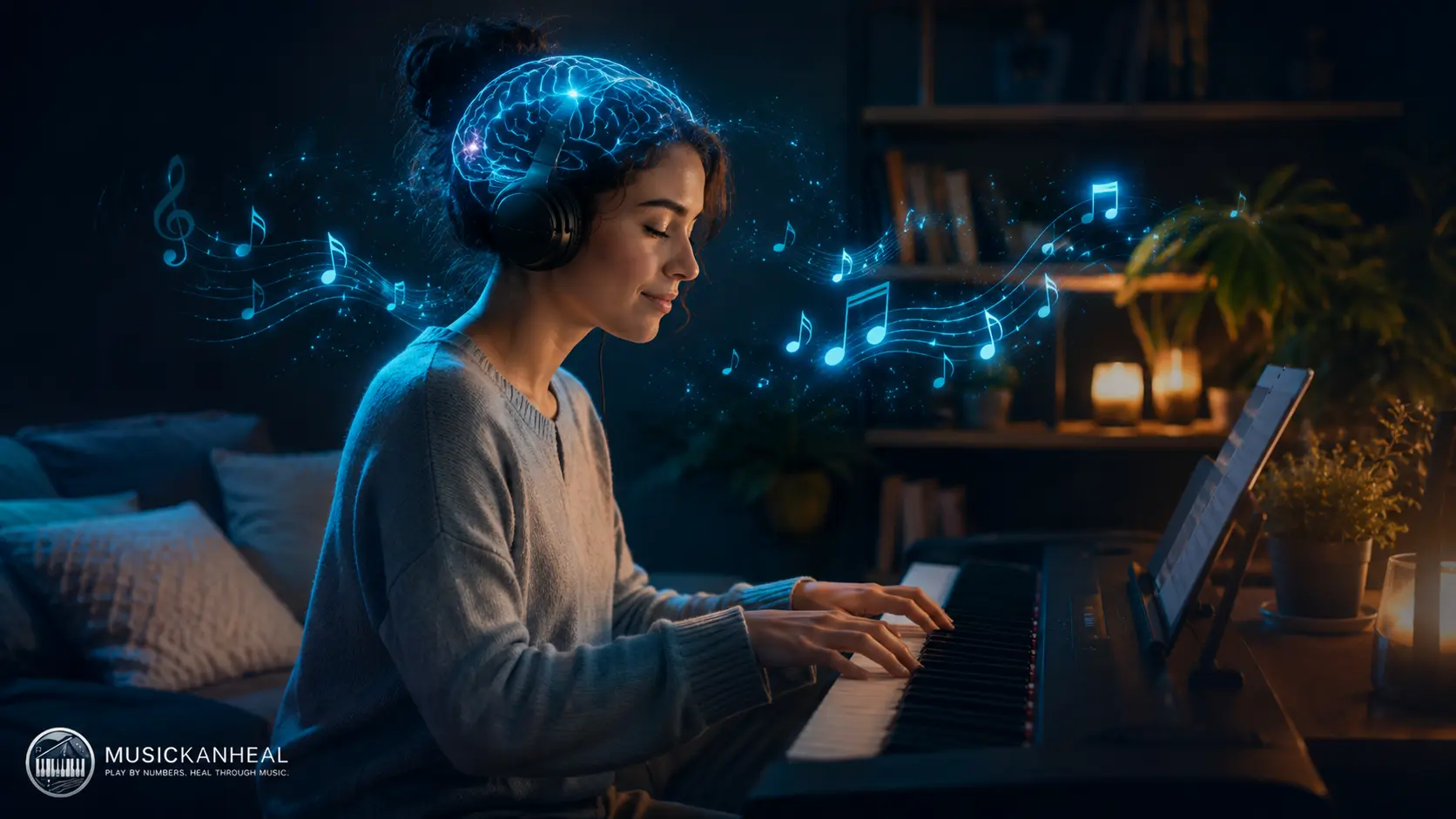 music therapy for mental health person playing piano for stress relief