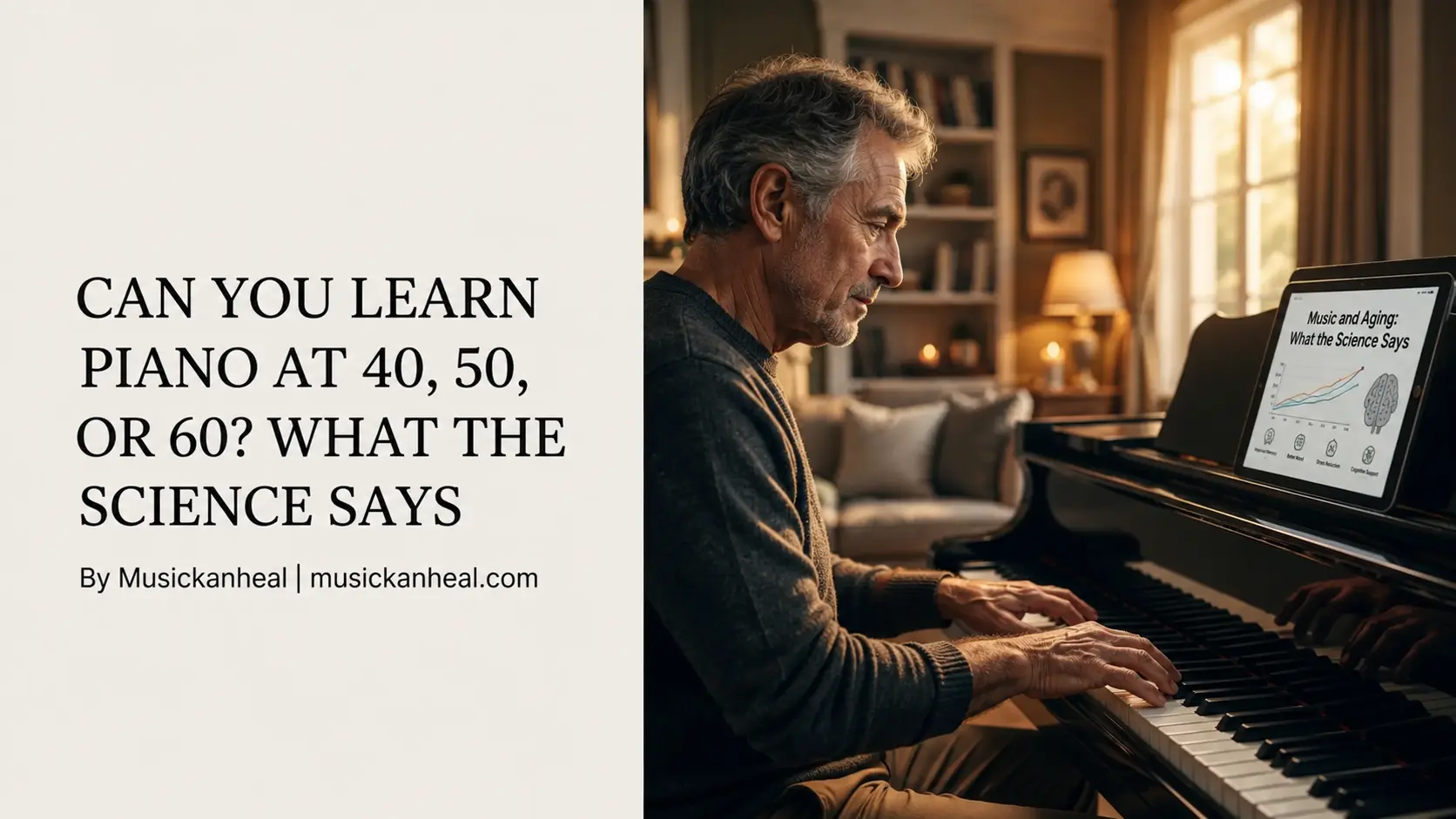Can you learn piano at 40, 50, or 60 — feature image for MusicKanHeal article