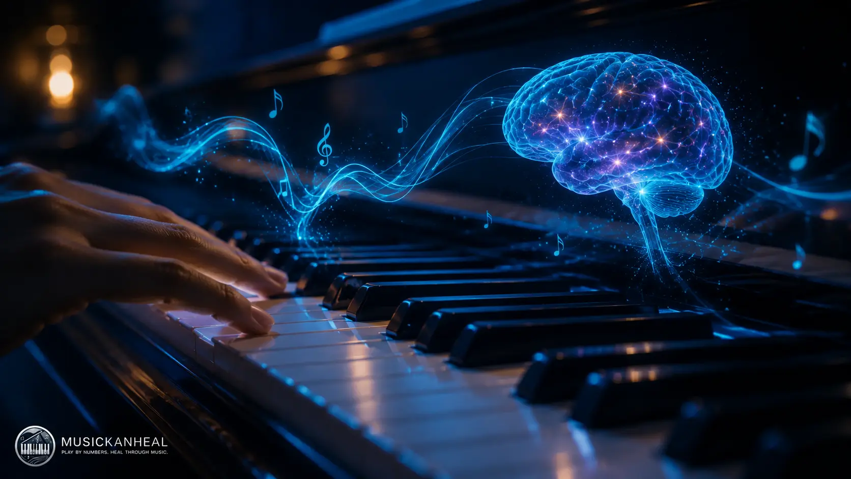 piano brain healing — close-up of piano keys representing music therapy for mental health