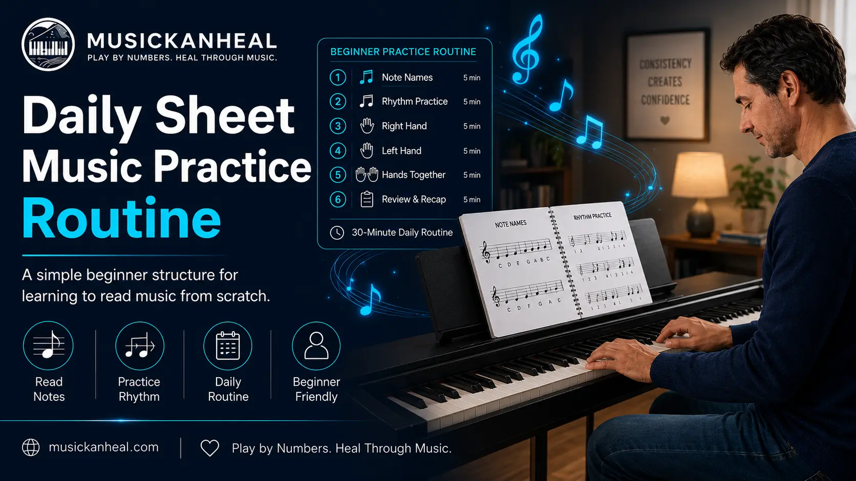 daily practice routine for how to read sheet music from scratch