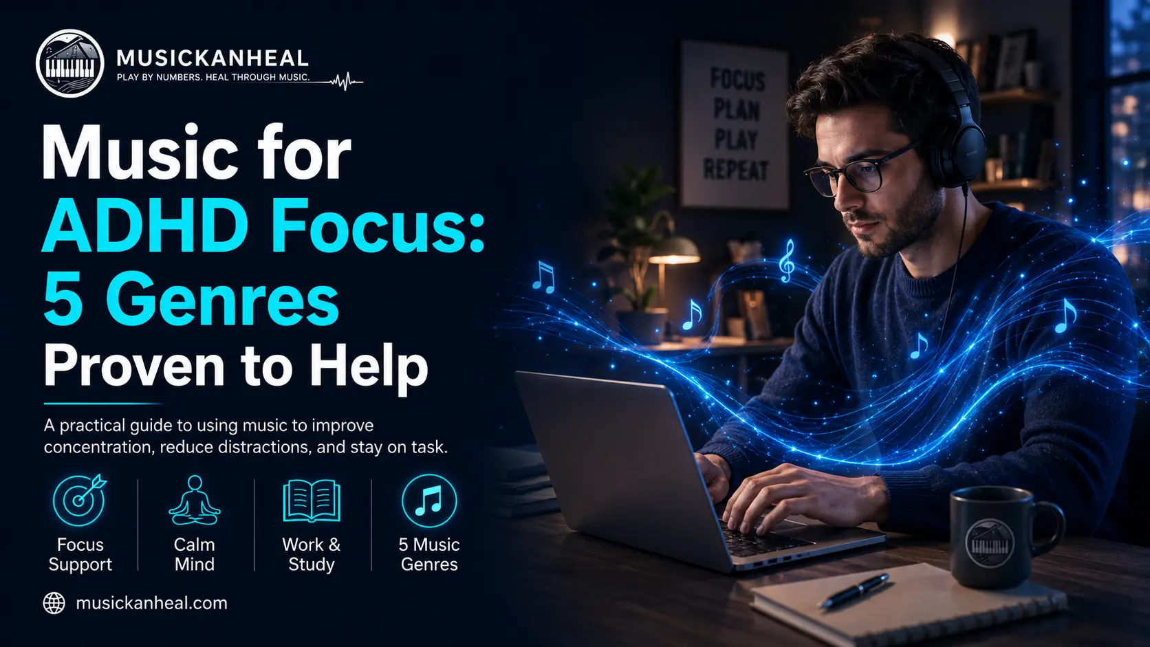 adult using music for ADHD focus while working