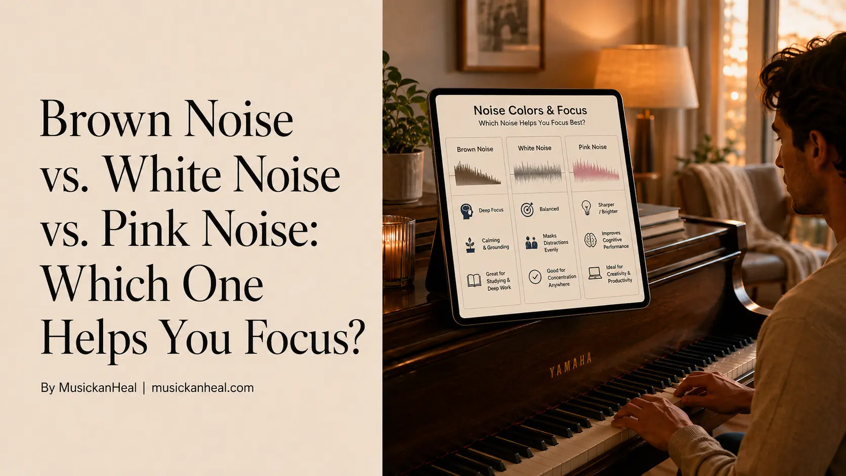 Brown noise vs white noise vs pink noise comparison for focus