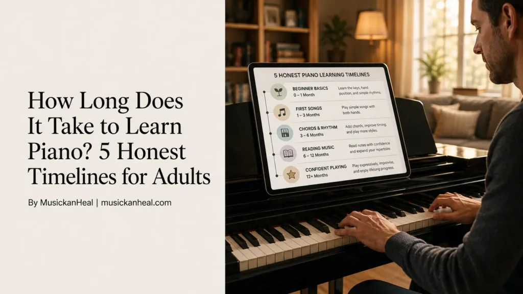 How long does it take to learn piano? Adult beginner following a realistic piano learning timeline at home.