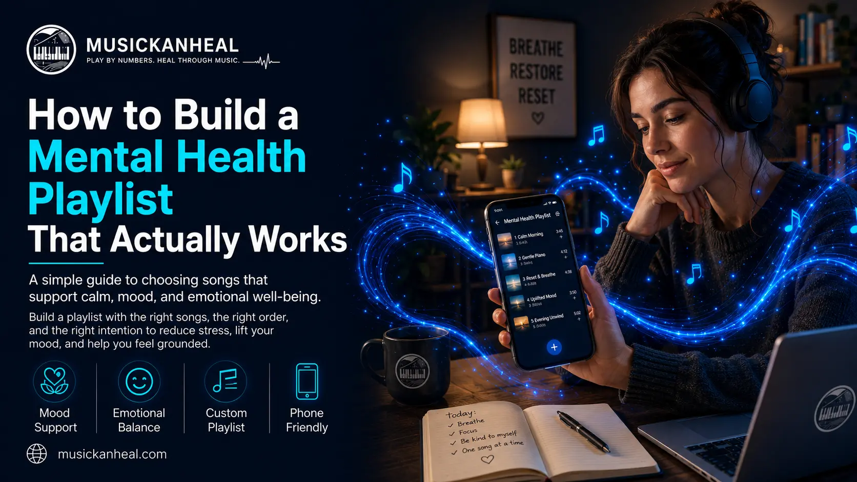 person building a mental health playlist on their phone