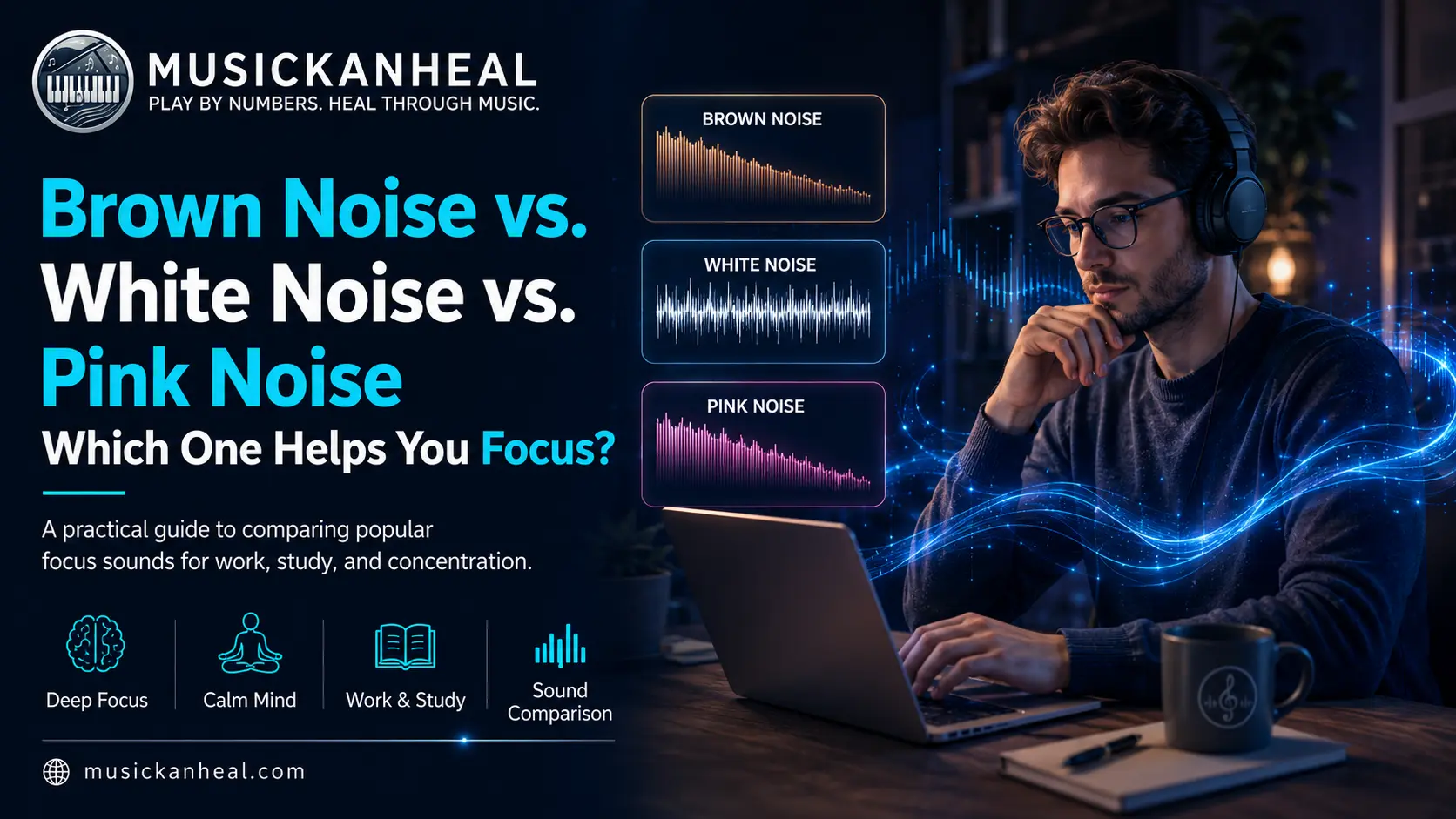 person working with headphones comparing brown noise vs white noise for focus