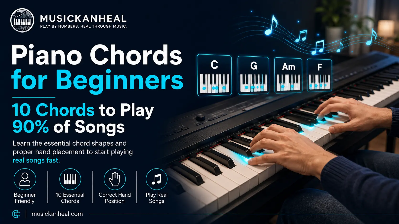 piano chords for beginners correct hand position on keyboard keys